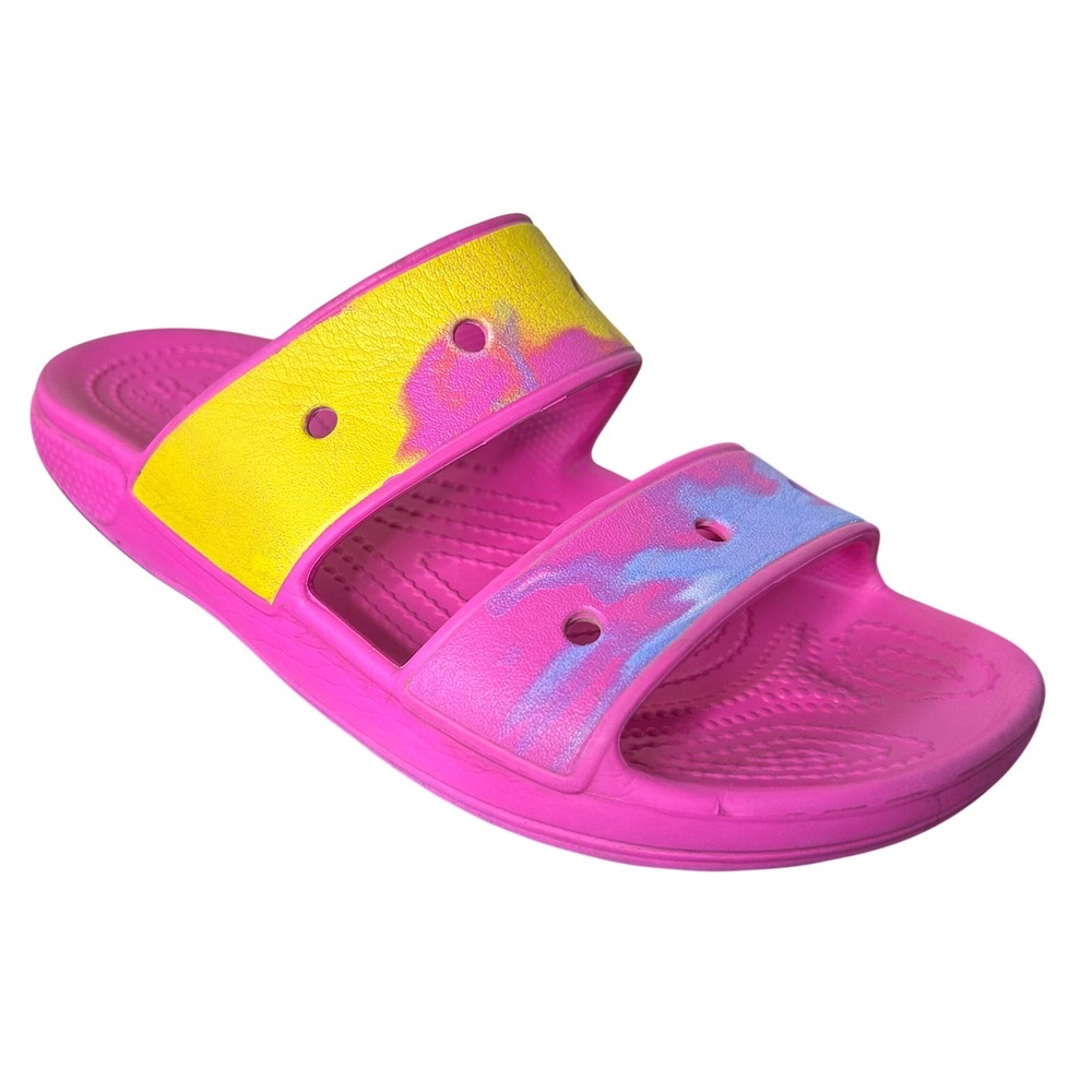 Crocs Size 9 Classic II Slide Sandals Pink Yellow Ombre Juice Multi Comfort‎